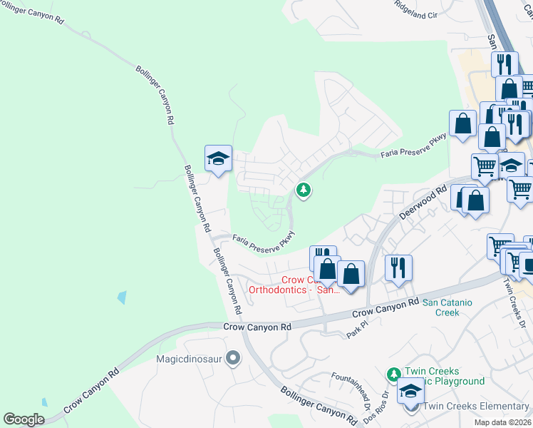 map of restaurants, bars, coffee shops, grocery stores, and more near 1200 Lorenzini Loop in San Ramon