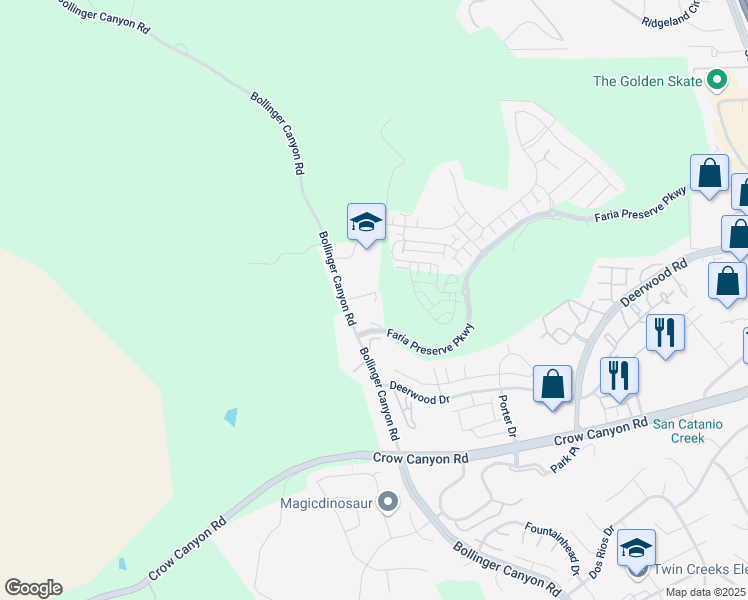 map of restaurants, bars, coffee shops, grocery stores, and more near 18884 Bollinger Canyon Road in San Ramon