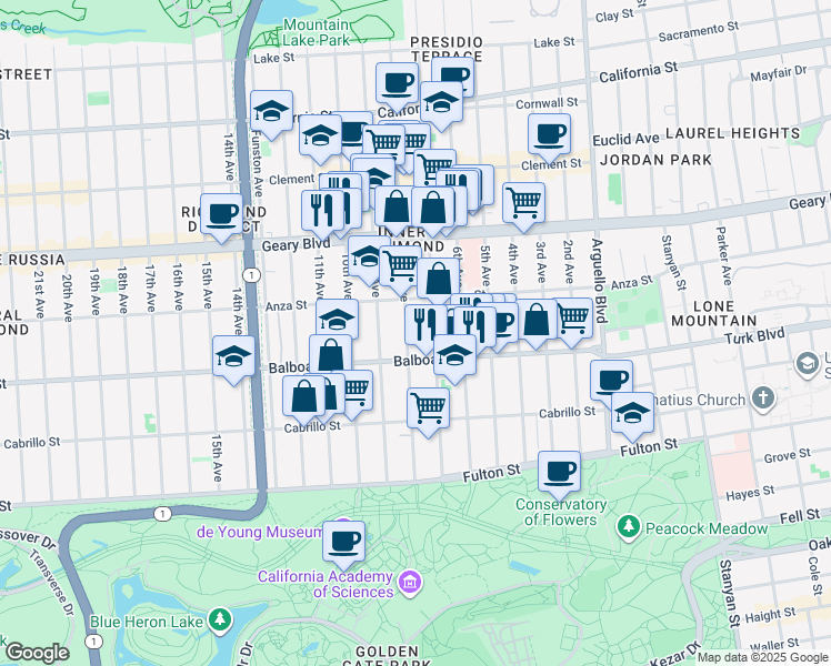 map of restaurants, bars, coffee shops, grocery stores, and more near in San Francisco