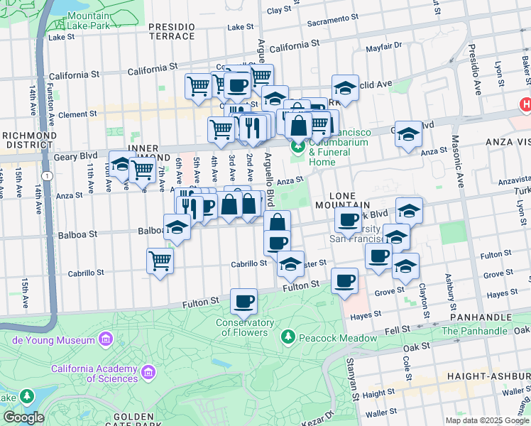 map of restaurants, bars, coffee shops, grocery stores, and more near in San Francisco