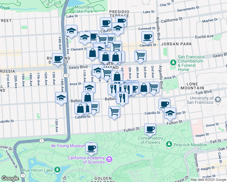 map of restaurants, bars, coffee shops, grocery stores, and more near in San Francisco