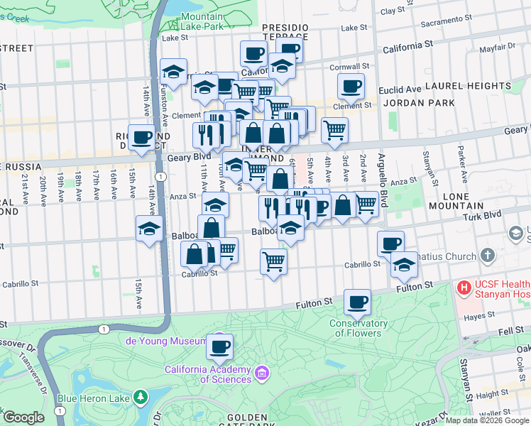 map of restaurants, bars, coffee shops, grocery stores, and more near in San Francisco
