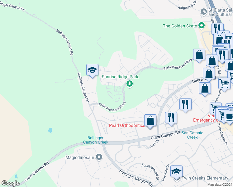 map of restaurants, bars, coffee shops, grocery stores, and more near 1033 Conley Terrace in San Ramon