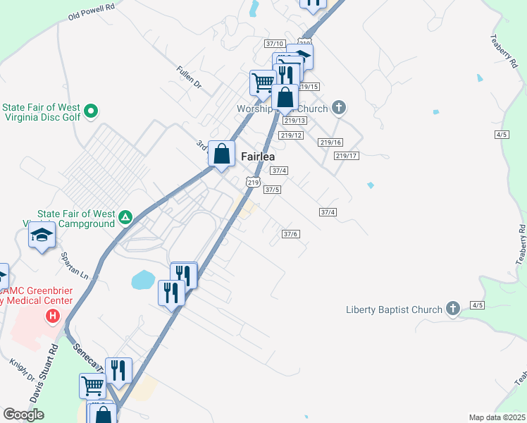 map of restaurants, bars, coffee shops, grocery stores, and more near 219 Fair Street in Lewisburg