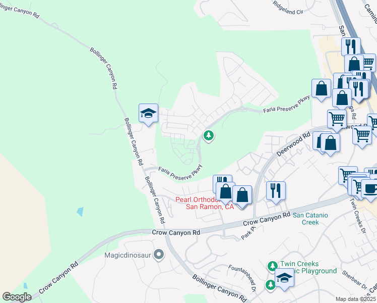 map of restaurants, bars, coffee shops, grocery stores, and more near 1025 Conley Terrace in San Ramon