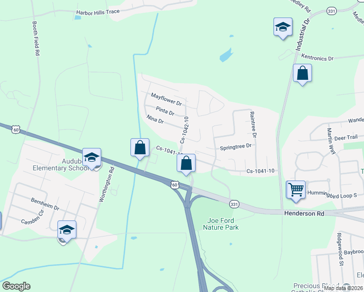 map of restaurants, bars, coffee shops, grocery stores, and more near Bon Harbor Hill Drive in Owensboro