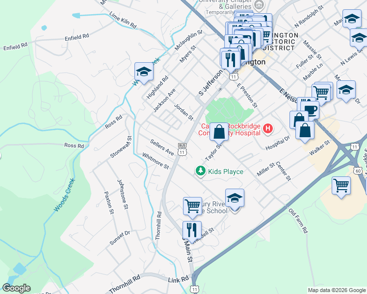 map of restaurants, bars, coffee shops, grocery stores, and more near 523 South Main Street in Lexington