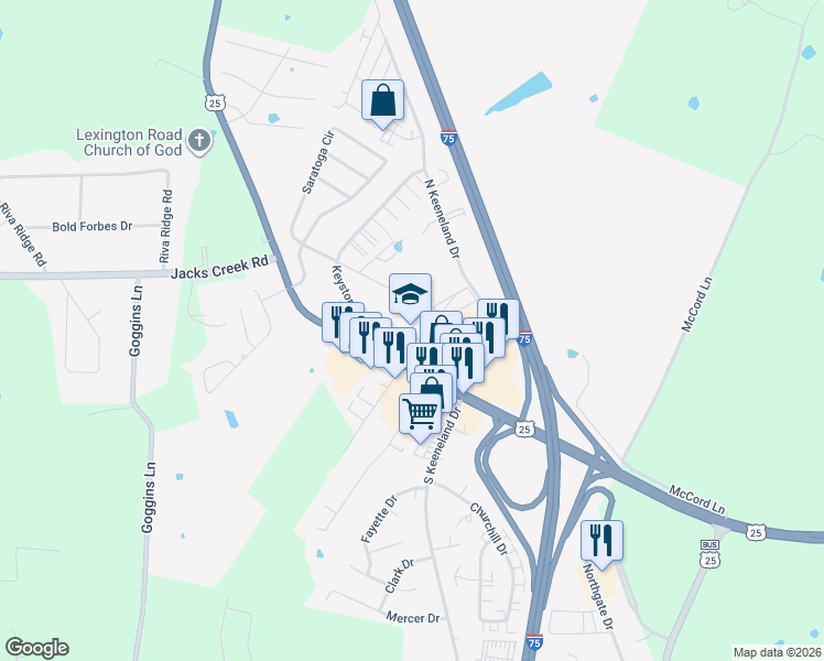 map of restaurants, bars, coffee shops, grocery stores, and more near 2166 Lexington Road in Richmond