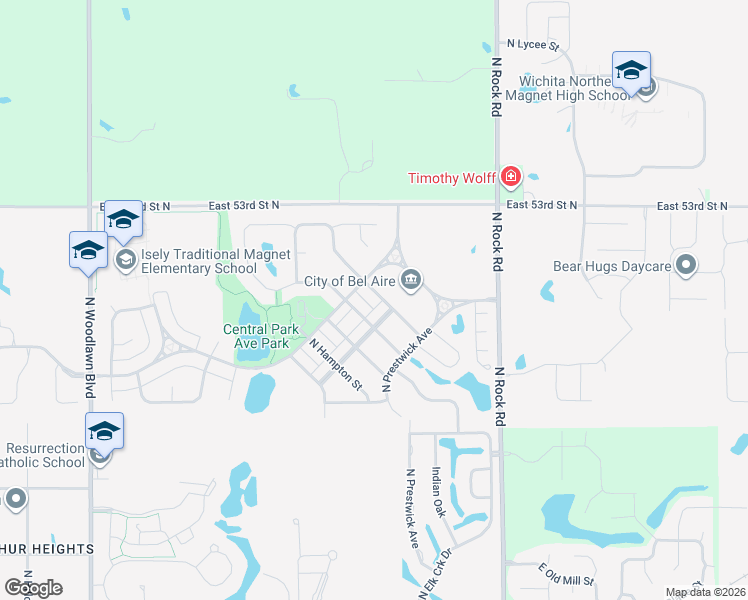 map of restaurants, bars, coffee shops, grocery stores, and more near 5183 Cambridge Street in Bel Aire