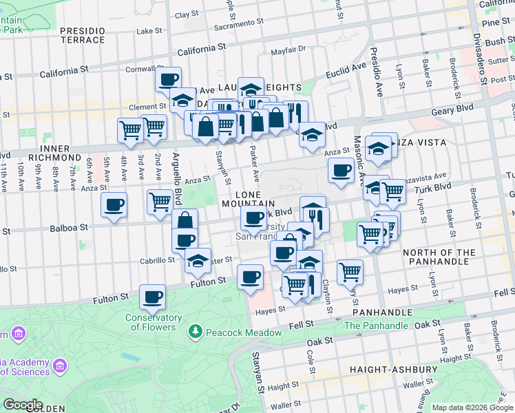 map of restaurants, bars, coffee shops, grocery stores, and more near in San Francisco