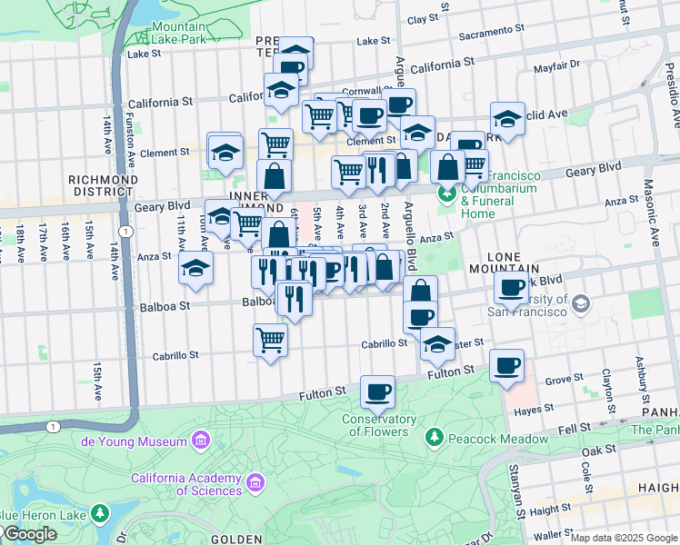 map of restaurants, bars, coffee shops, grocery stores, and more near in San Francisco