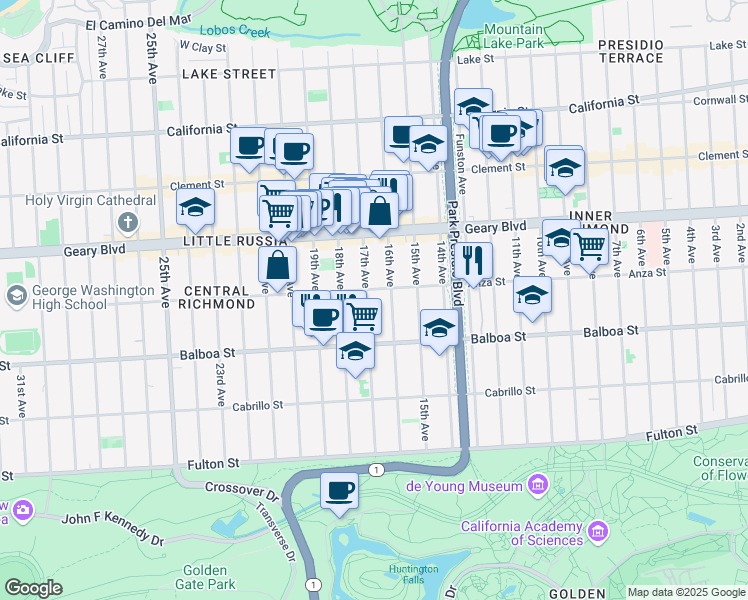 map of restaurants, bars, coffee shops, grocery stores, and more near 561 16th Avenue in San Francisco