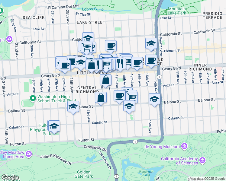 map of restaurants, bars, coffee shops, grocery stores, and more near 547 20th Avenue in San Francisco