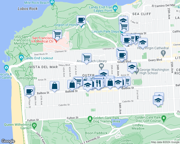 map of restaurants, bars, coffee shops, grocery stores, and more near in San Francisco