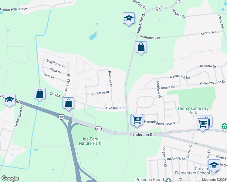 map of restaurants, bars, coffee shops, grocery stores, and more near 250 Twintree Court in Owensboro