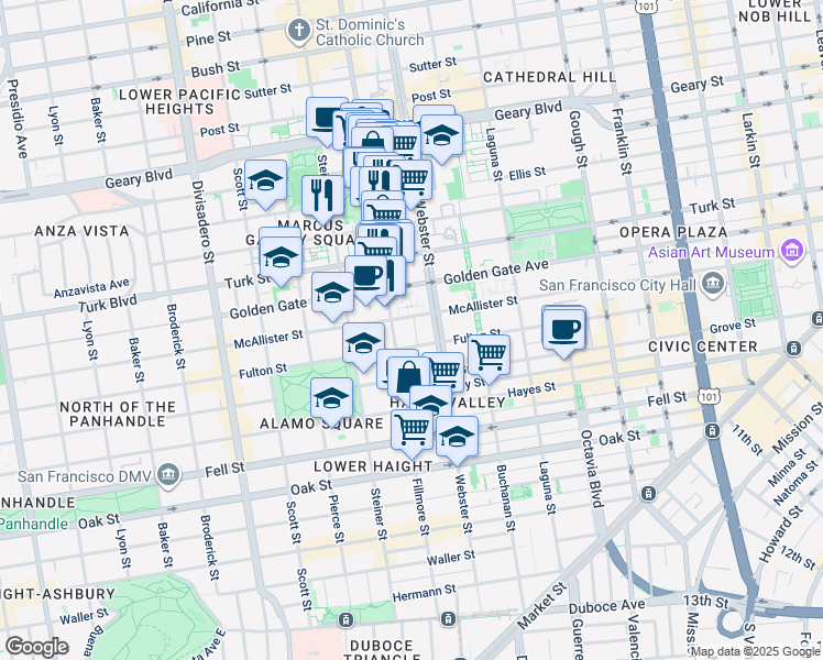 map of restaurants, bars, coffee shops, grocery stores, and more near in San Francisco