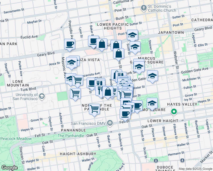 map of restaurants, bars, coffee shops, grocery stores, and more near in San Francisco