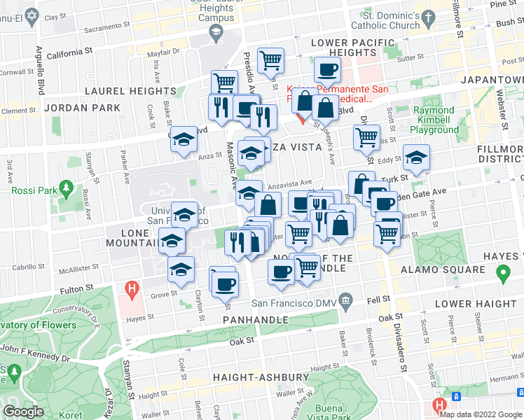 map of restaurants, bars, coffee shops, grocery stores, and more near in San Francisco