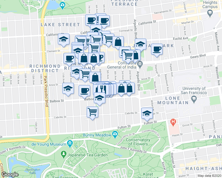 map of restaurants, bars, coffee shops, grocery stores, and more near in San Francisco