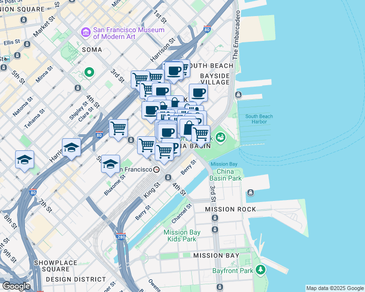 map of restaurants, bars, coffee shops, grocery stores, and more near in San Francisco
