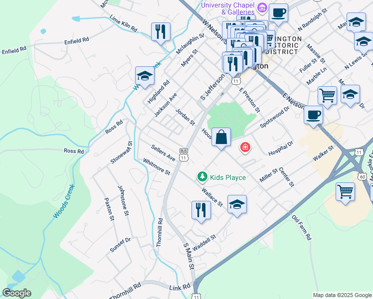 map of restaurants, bars, coffee shops, grocery stores, and more near South Main Street in Lexington