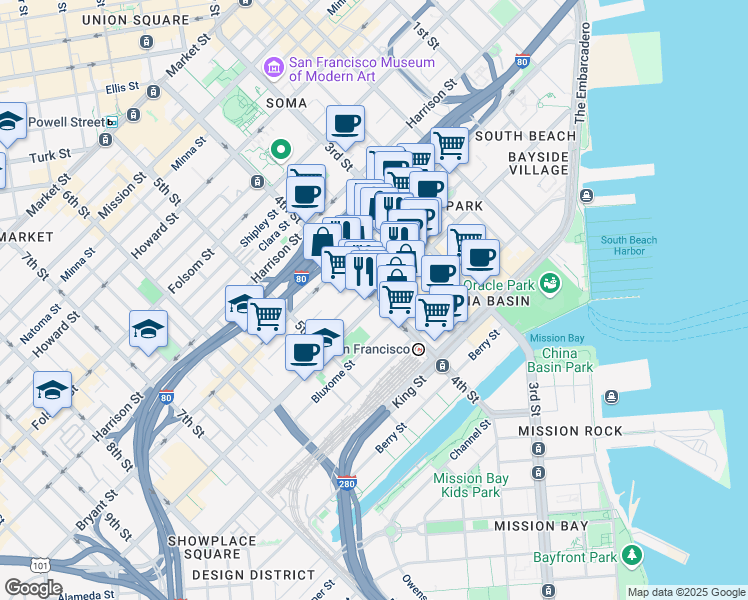 map of restaurants, bars, coffee shops, grocery stores, and more near 598 4th Street in San Francisco