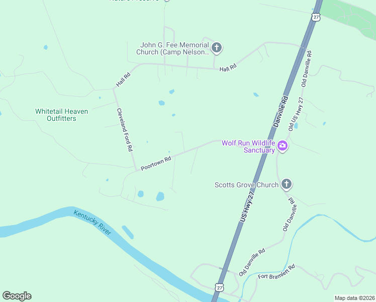 map of restaurants, bars, coffee shops, grocery stores, and more near 1260 Poortown Road in Nicholasville