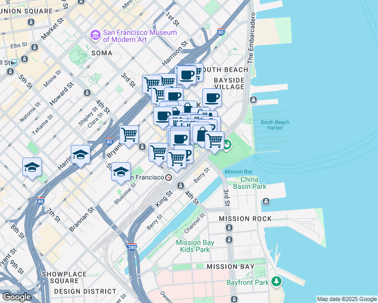 map of restaurants, bars, coffee shops, grocery stores, and more near in San Francisco
