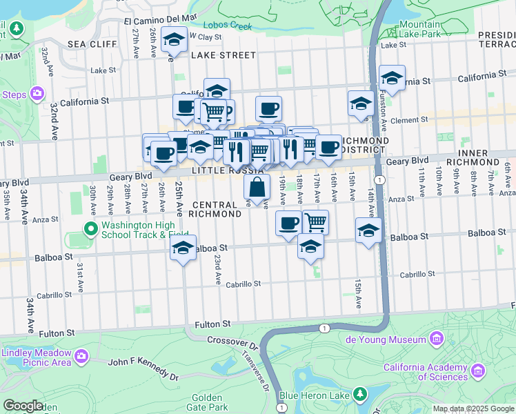 map of restaurants, bars, coffee shops, grocery stores, and more near 473 20th Avenue in San Francisco