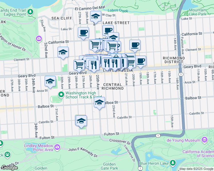 map of restaurants, bars, coffee shops, grocery stores, and more near 561 24th Avenue in San Francisco