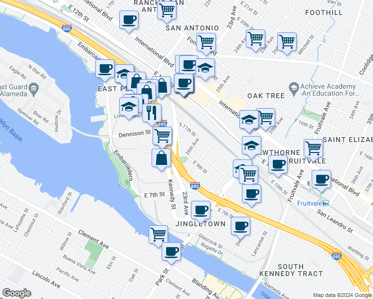map of restaurants, bars, coffee shops, grocery stores, and more near 917 26th Avenue in Oakland