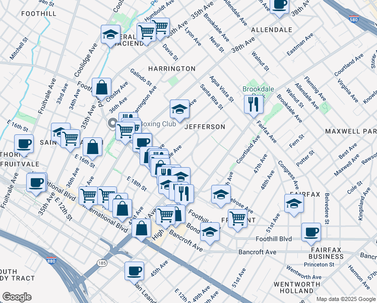 map of restaurants, bars, coffee shops, grocery stores, and more near 2121 41st Avenue in Oakland