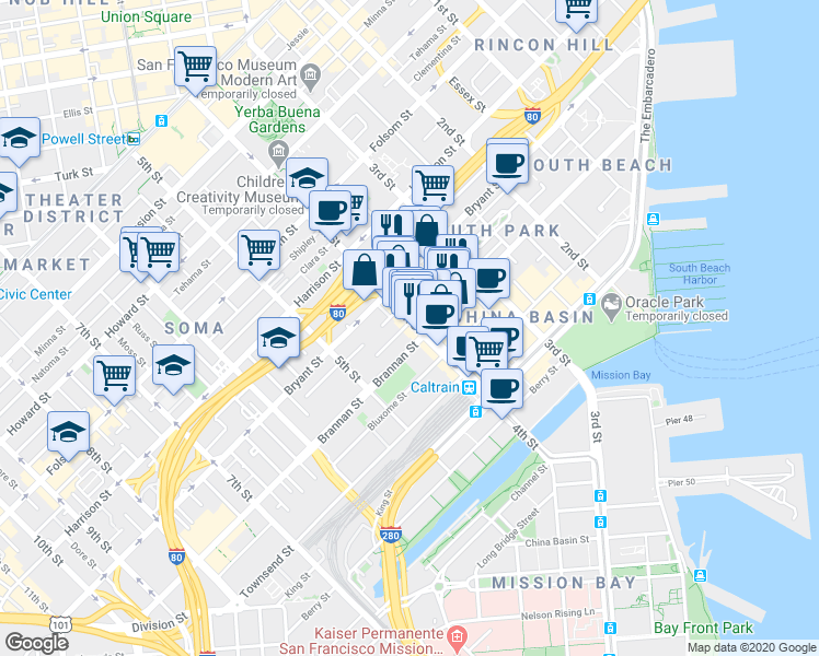 map of restaurants, bars, coffee shops, grocery stores, and more near in San Francisco