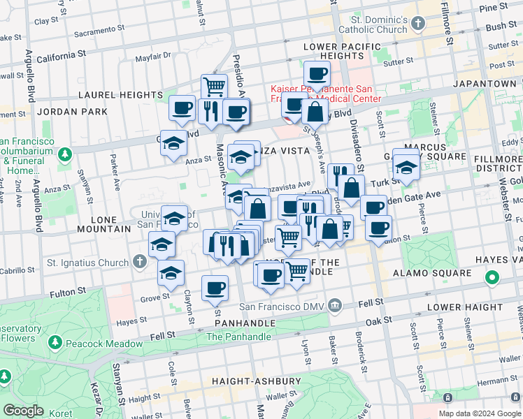 map of restaurants, bars, coffee shops, grocery stores, and more near in San Francisco