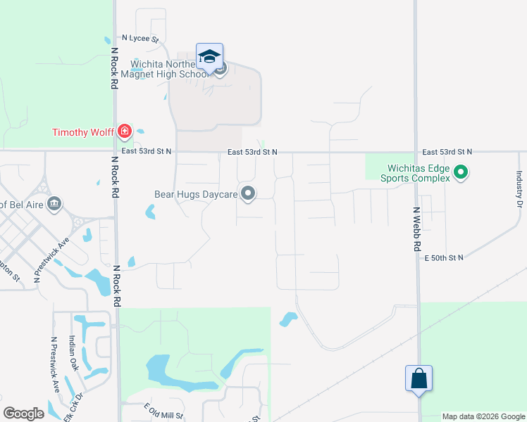 map of restaurants, bars, coffee shops, grocery stores, and more near 8773 Chris Street in Bel Aire