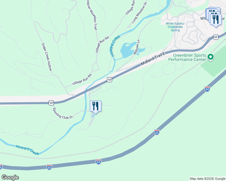 map of restaurants, bars, coffee shops, grocery stores, and more near 420 Grand View Drive in White Sulphur Springs