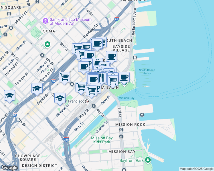 map of restaurants, bars, coffee shops, grocery stores, and more near in San Francisco