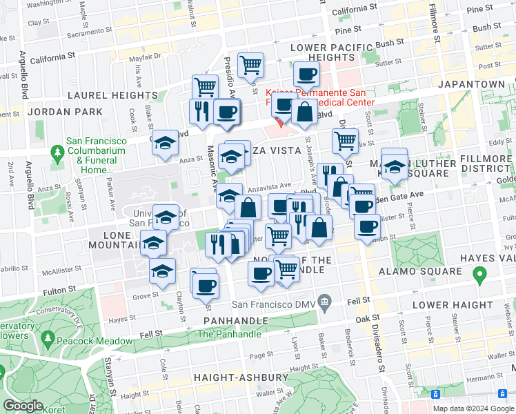 map of restaurants, bars, coffee shops, grocery stores, and more near in San Francisco