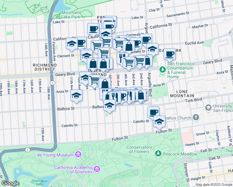 map of restaurants, bars, coffee shops, grocery stores, and more near in San Francisco