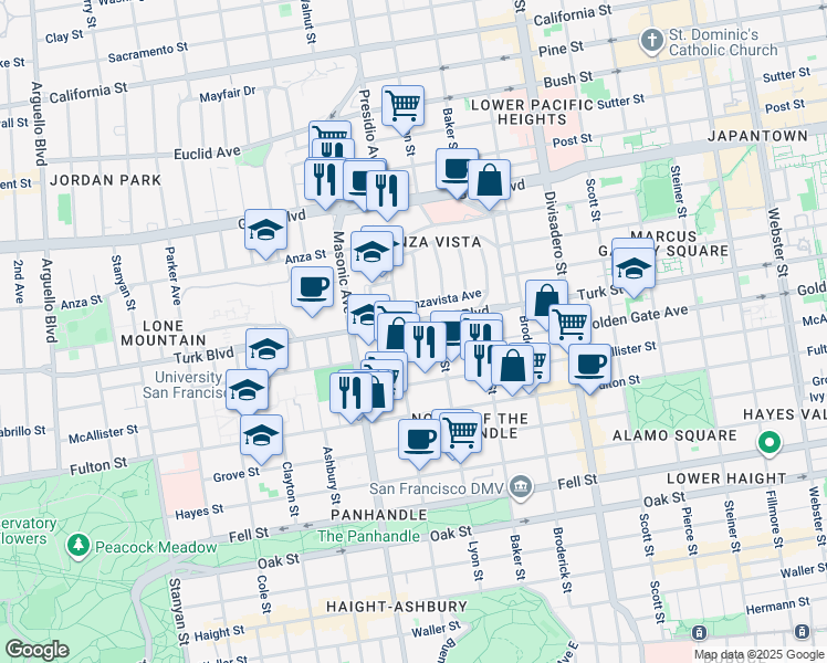 map of restaurants, bars, coffee shops, grocery stores, and more near in San Francisco