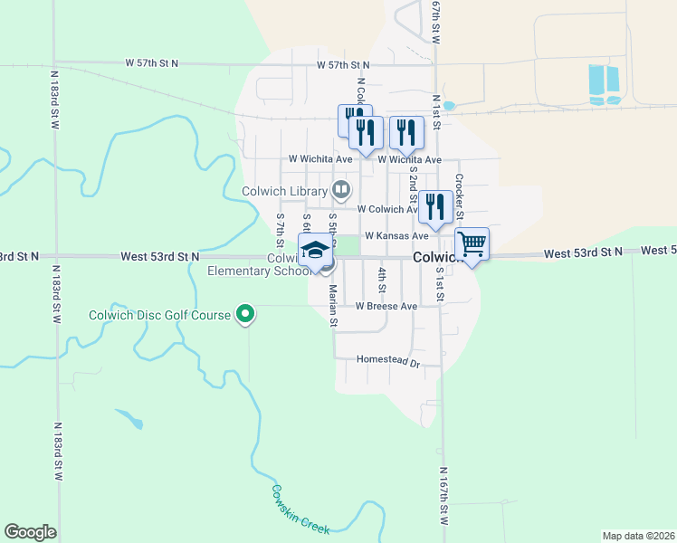 map of restaurants, bars, coffee shops, grocery stores, and more near 417 S 6th St in Colwich