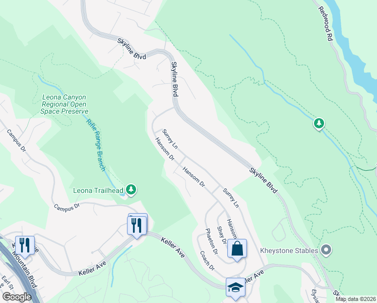 map of restaurants, bars, coffee shops, grocery stores, and more near 7698 Surrey Lane in Oakland
