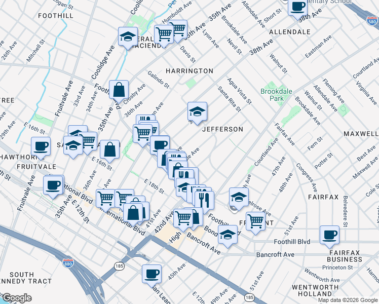 map of restaurants, bars, coffee shops, grocery stores, and more near 2011 Rosedale Avenue in Oakland