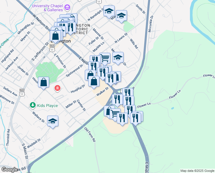 map of restaurants, bars, coffee shops, grocery stores, and more near 548-598 E Nelson St in Lexington