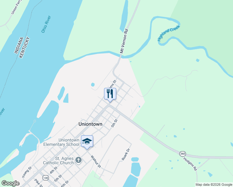 map of restaurants, bars, coffee shops, grocery stores, and more near 700 South Jefferson Street in Uniontown
