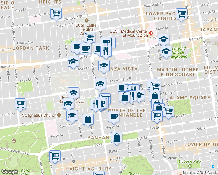map of restaurants, bars, coffee shops, grocery stores, and more near in San Francisco