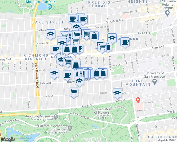 map of restaurants, bars, coffee shops, grocery stores, and more near in San Francisco