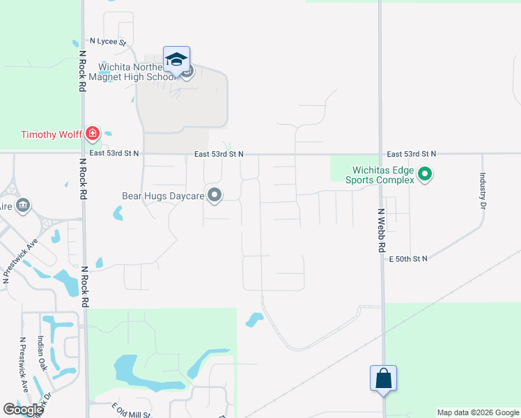 map of restaurants, bars, coffee shops, grocery stores, and more near 8801-8909 East 53rd Street North in Bel Aire