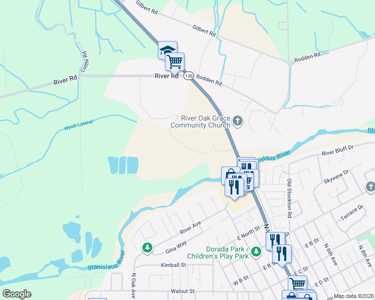 map of restaurants, bars, coffee shops, grocery stores, and more near 9643 Jackson Road in Oakdale