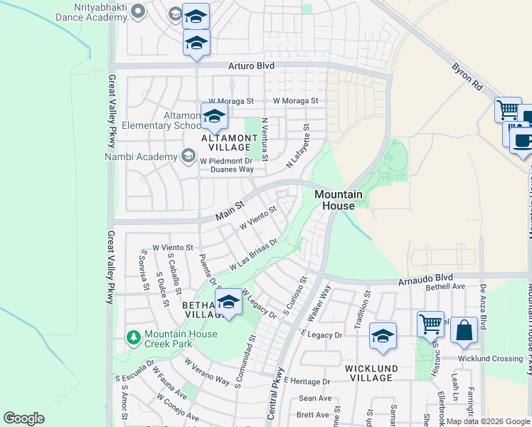 map of restaurants, bars, coffee shops, grocery stores, and more near 310 West Viento Street in Tracy